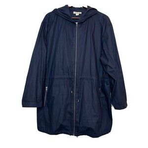 Coldwater Creek 14 Large Jacket Hood Zip Drawstrings Navy Blue Lightweight Coat